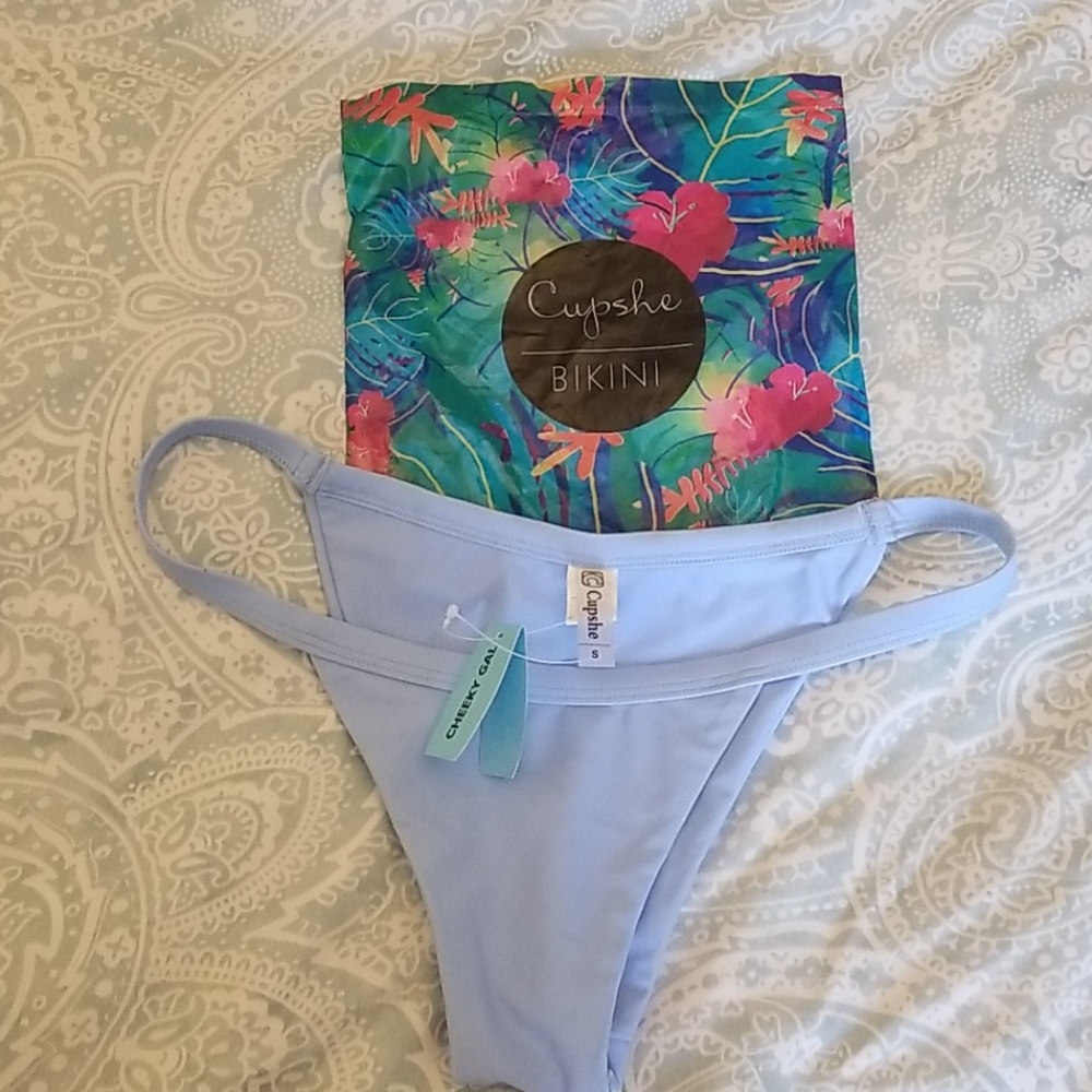 CUPSHE CHEEKY GAL BIKINI BOTTOM SZ S PALE BLUE NEW